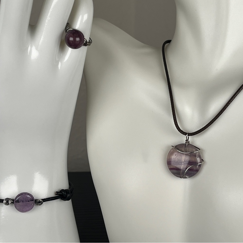 Fluorite Necklace, Bracelet, Ring Set